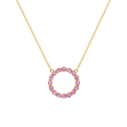Rosecliff Circle Pink Sapphire Necklace in 14k Gold (October)