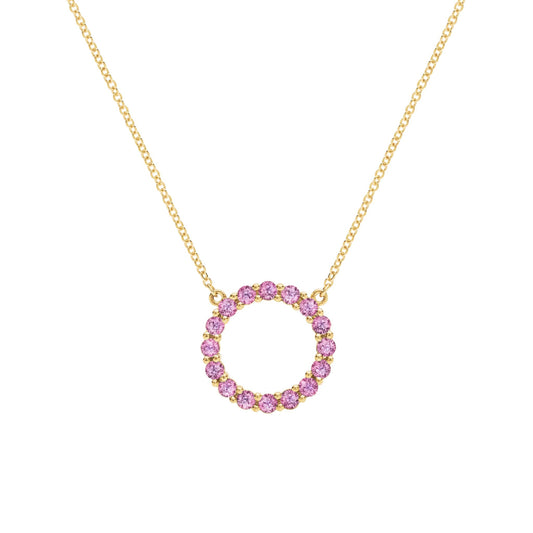 Rosecliff Circle Pink Sapphire Necklace in 14k Gold (October)