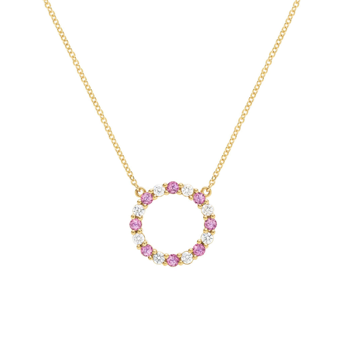 Rosecliff Circle Diamond & Pink Sapphire Necklace in 14k Gold (October)
