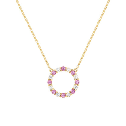 Rosecliff Circle Diamond & Pink Sapphire Necklace in 14k Gold (October)
