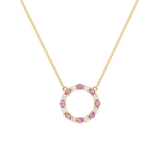 Rosecliff Circle Diamond & Pink Sapphire Necklace in 14k Gold (October)