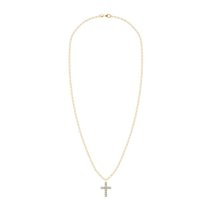 Rosecliff Cross Aquamarine Pendant in 14k Gold (March)