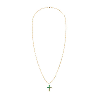 Rosecliff Cross Emerald Pendant in 14k Gold (May)