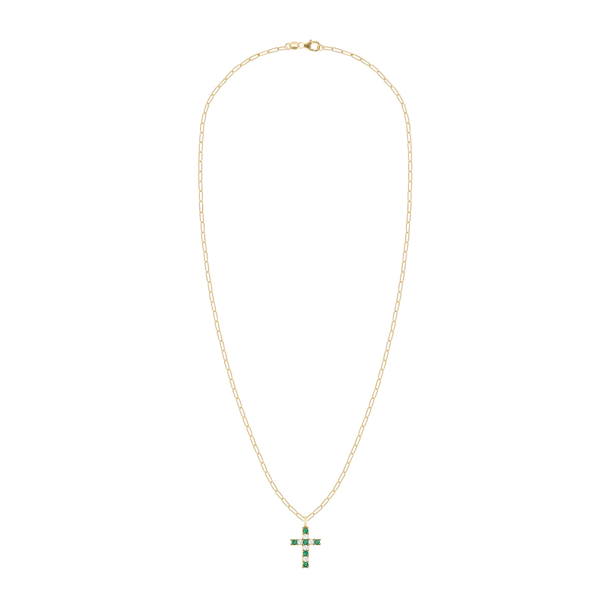 Rosecliff Cross Diamond & Emerald Pendant in 14k Gold (May)