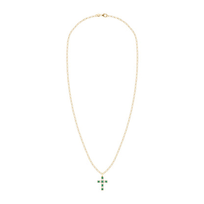 Rosecliff Cross Diamond & Emerald Pendant in 14k Gold (May)