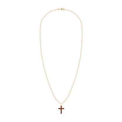 Rosecliff Cross Garnet Pendant in 14k Gold (January)