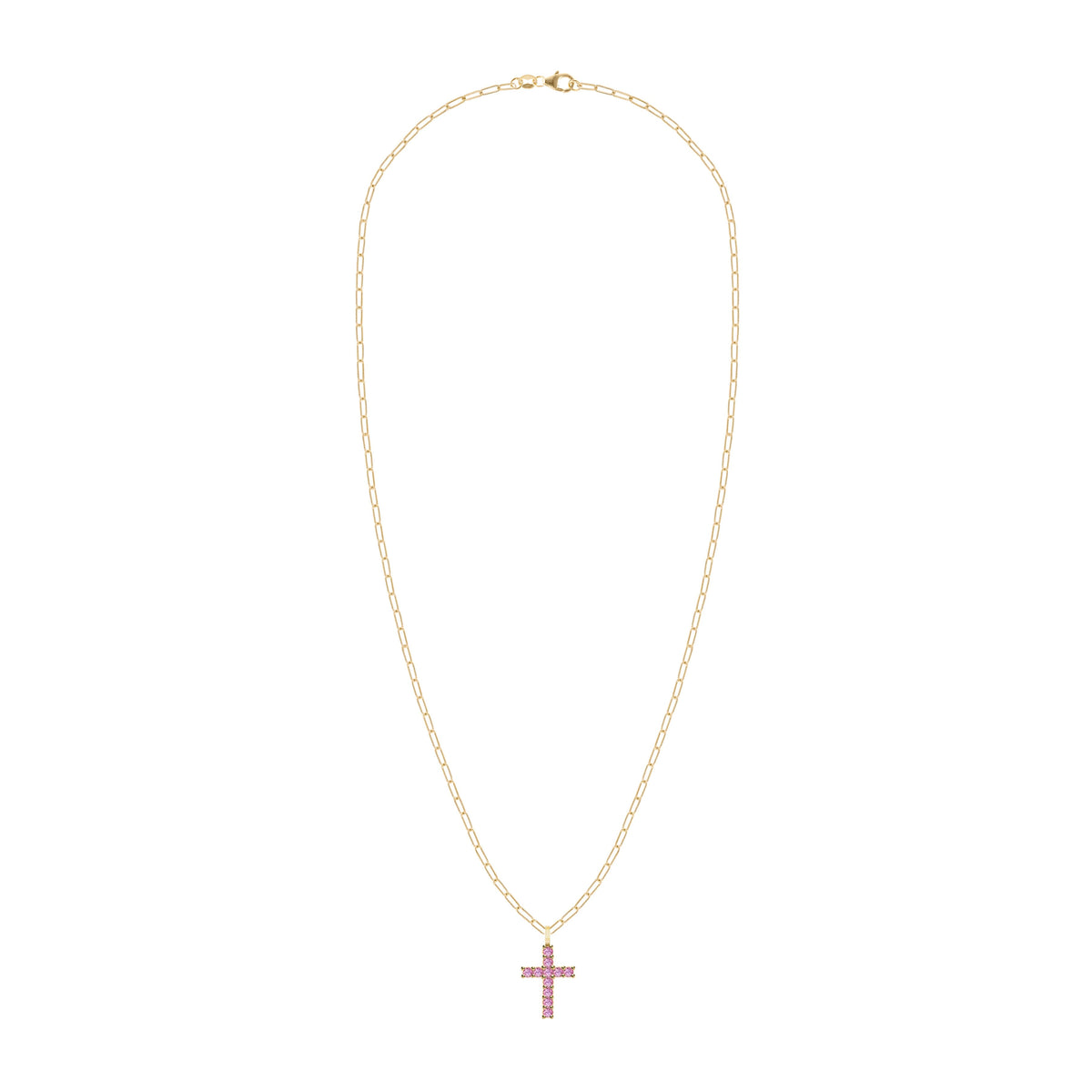 Rosecliff Cross Pink Sapphire Pendant in 14k Gold (October)