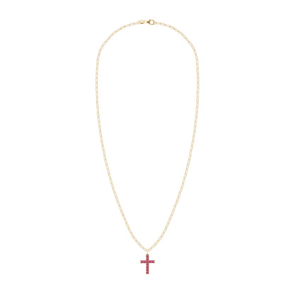 Rosecliff Cross Ruby Pendant in 14k Gold (July)