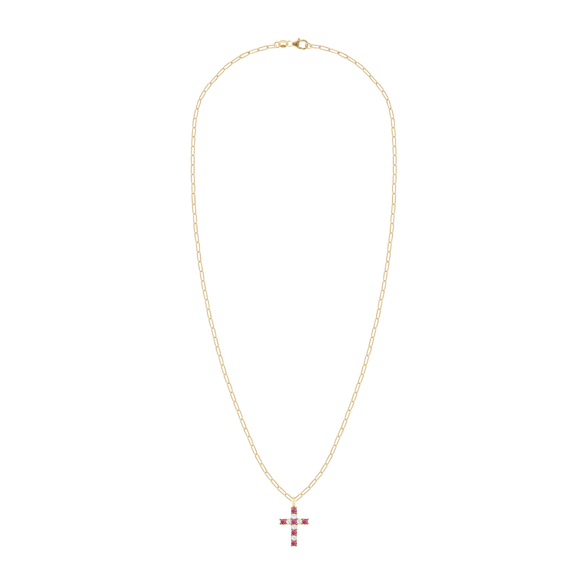 Rosecliff Cross Diamond & Ruby Pendant in 14k Gold (July)