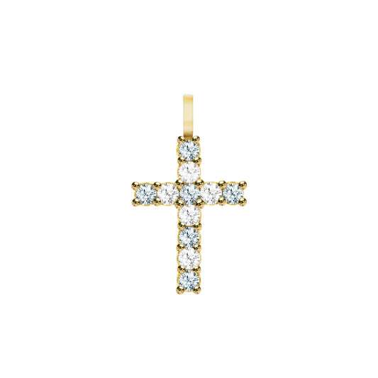 Rosecliff Cross Diamond & Aquamarine Pendant in 14k Gold (March)