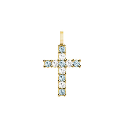 Rosecliff Cross Diamond & Nantucket Blue Topaz Pendant in 14k Gold (December)
