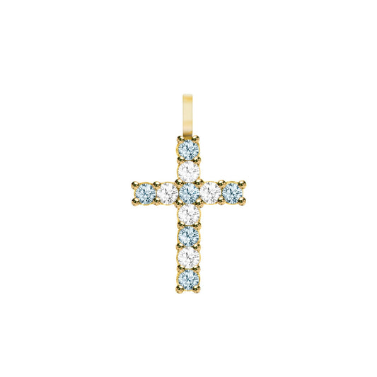 Rosecliff Cross Diamond & Nantucket Blue Topaz Pendant in 14k Gold (December)