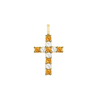 Rosecliff Cross Diamond & Citrine Pendant in 14k Gold (November)