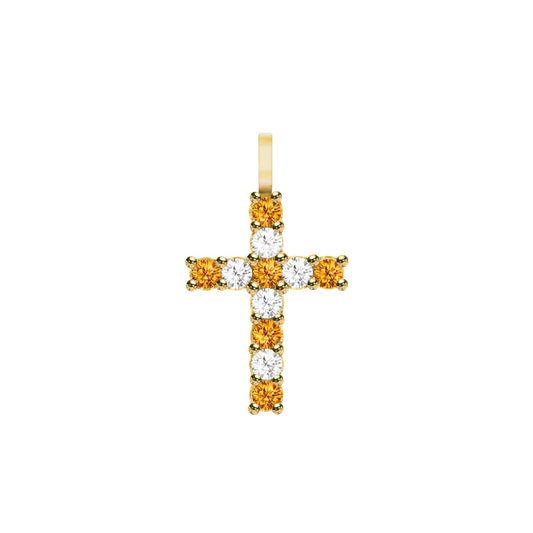 Rosecliff Cross Diamond & Citrine Pendant in 14k Gold (November)
