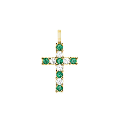 Rosecliff Cross Diamond & Emerald Pendant in 14k Gold (May)