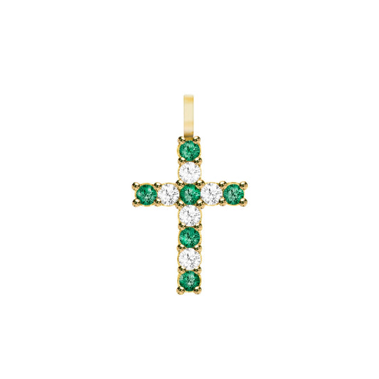 Rosecliff Cross Diamond & Emerald Pendant in 14k Gold (May)
