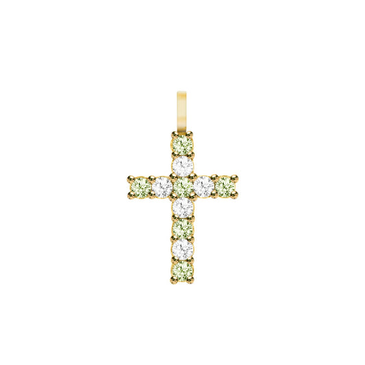 Rosecliff Cross Diamond & Peridot Pendant in 14k Gold (August)