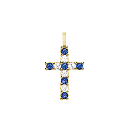 Rosecliff Cross Diamond & Sapphire Pendant in 14k Gold (September)