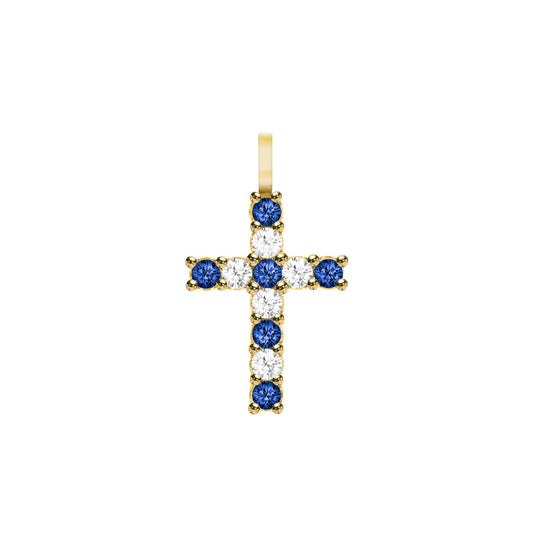 Rosecliff Cross Diamond & Sapphire Pendant in 14k Gold (September)