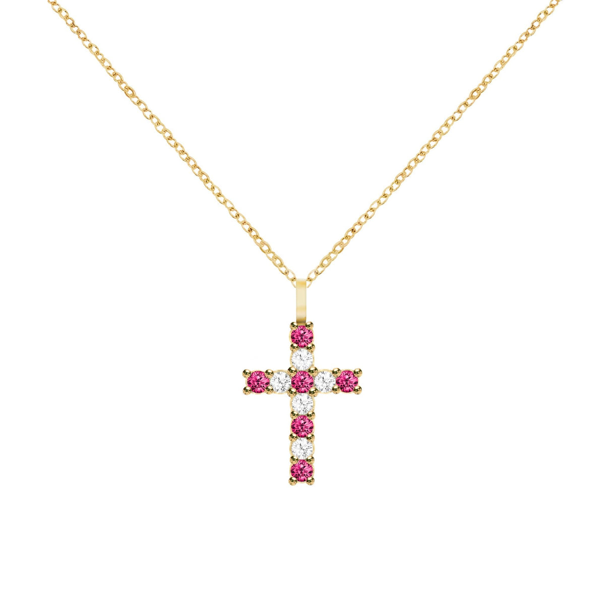 Rosecliff Cross Diamond & Ruby Pendant in 14k Gold (July)