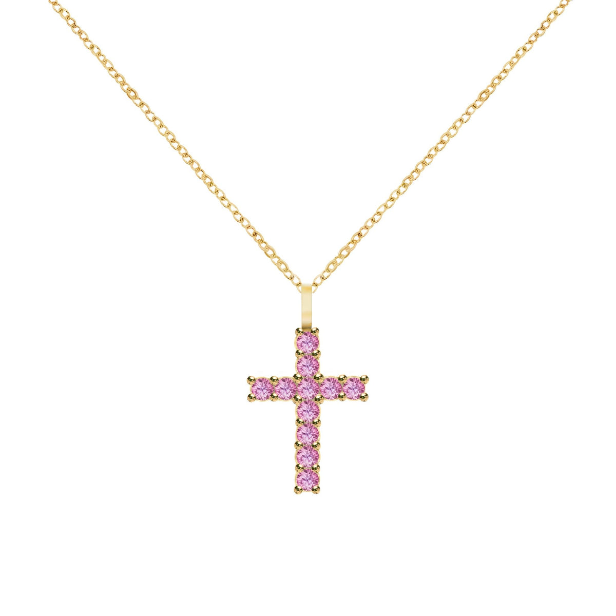 Rosecliff Cross Pink Sapphire Pendant in 14k Gold (October)