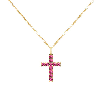 Rosecliff Cross Ruby Pendant in 14k Gold (July)