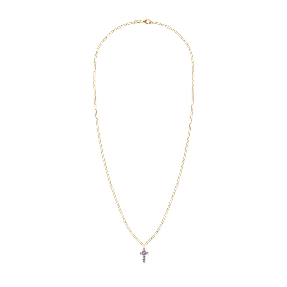 Rosecliff Small Cross Amethyst Pendant in 14k Gold (February)