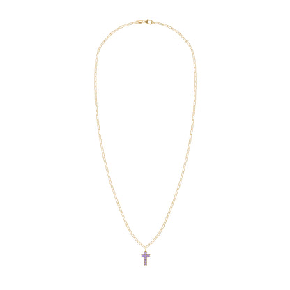 Rosecliff Small Cross Amethyst Pendant in 14k Gold (February)