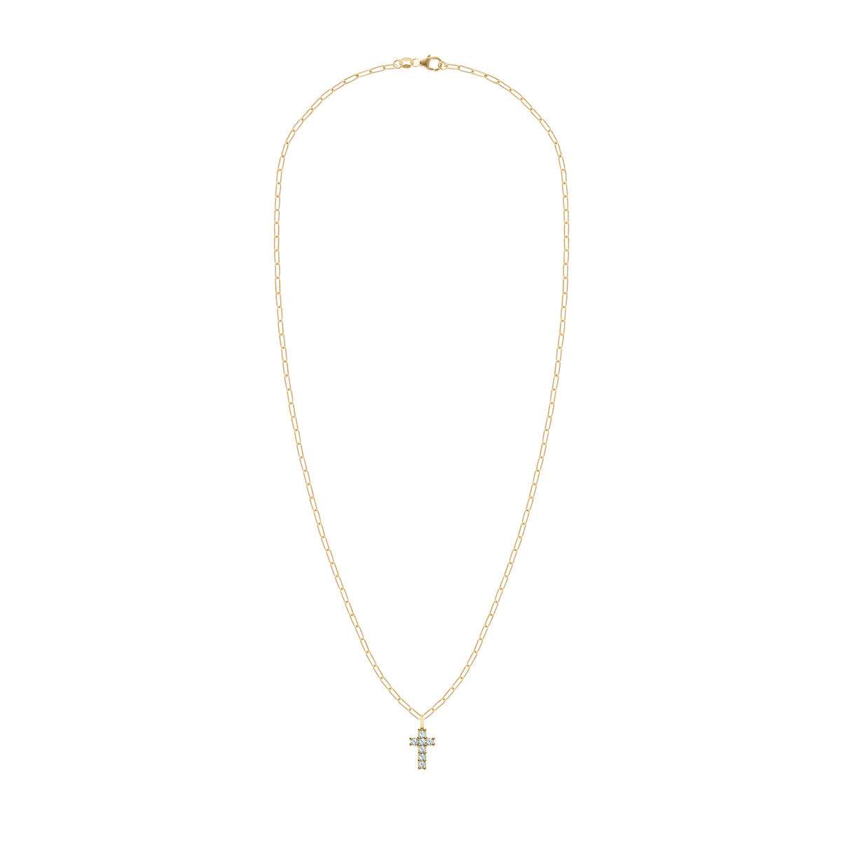 Rosecliff Small Cross Aquamarine Pendant in 14k Gold (March)