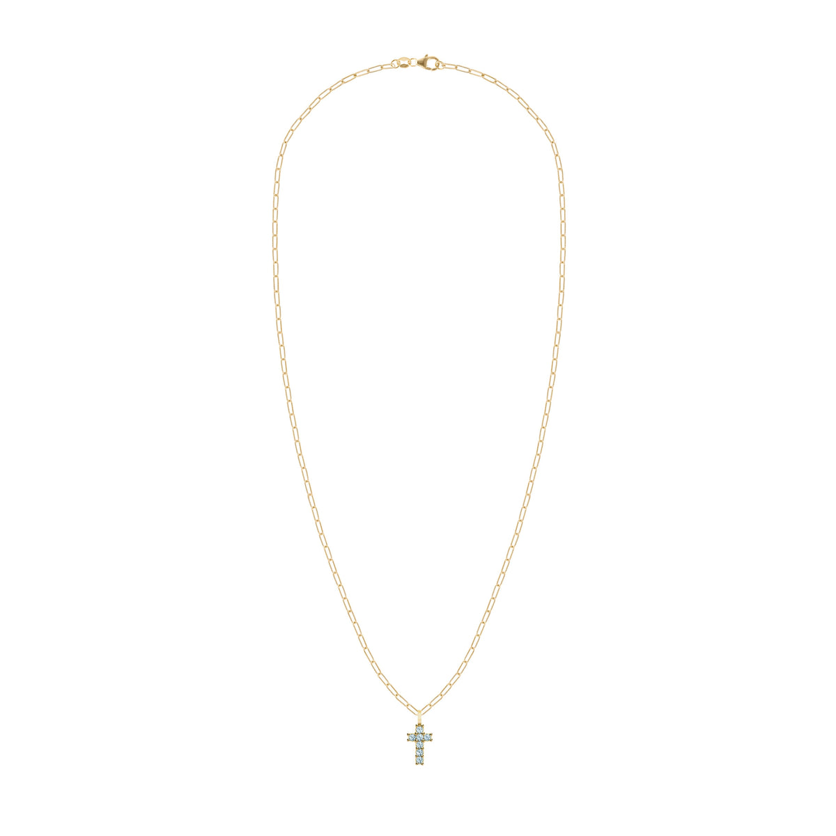 Rosecliff Small Cross Nantucket Blue Topaz Pendant in 14k Gold (December)
