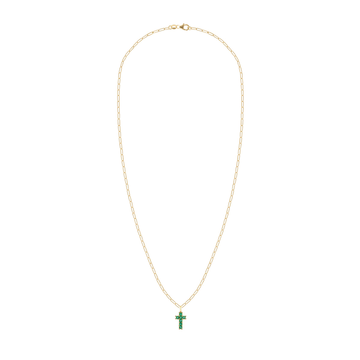 Rosecliff Small Cross Emerald Pendant in 14k Gold (May)