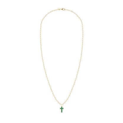 Rosecliff Small Cross Emerald Pendant in 14k Gold (May)