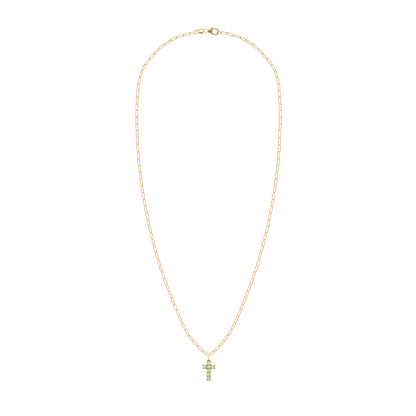 Rosecliff Small Cross Peridot Pendant in 14k Gold (August)