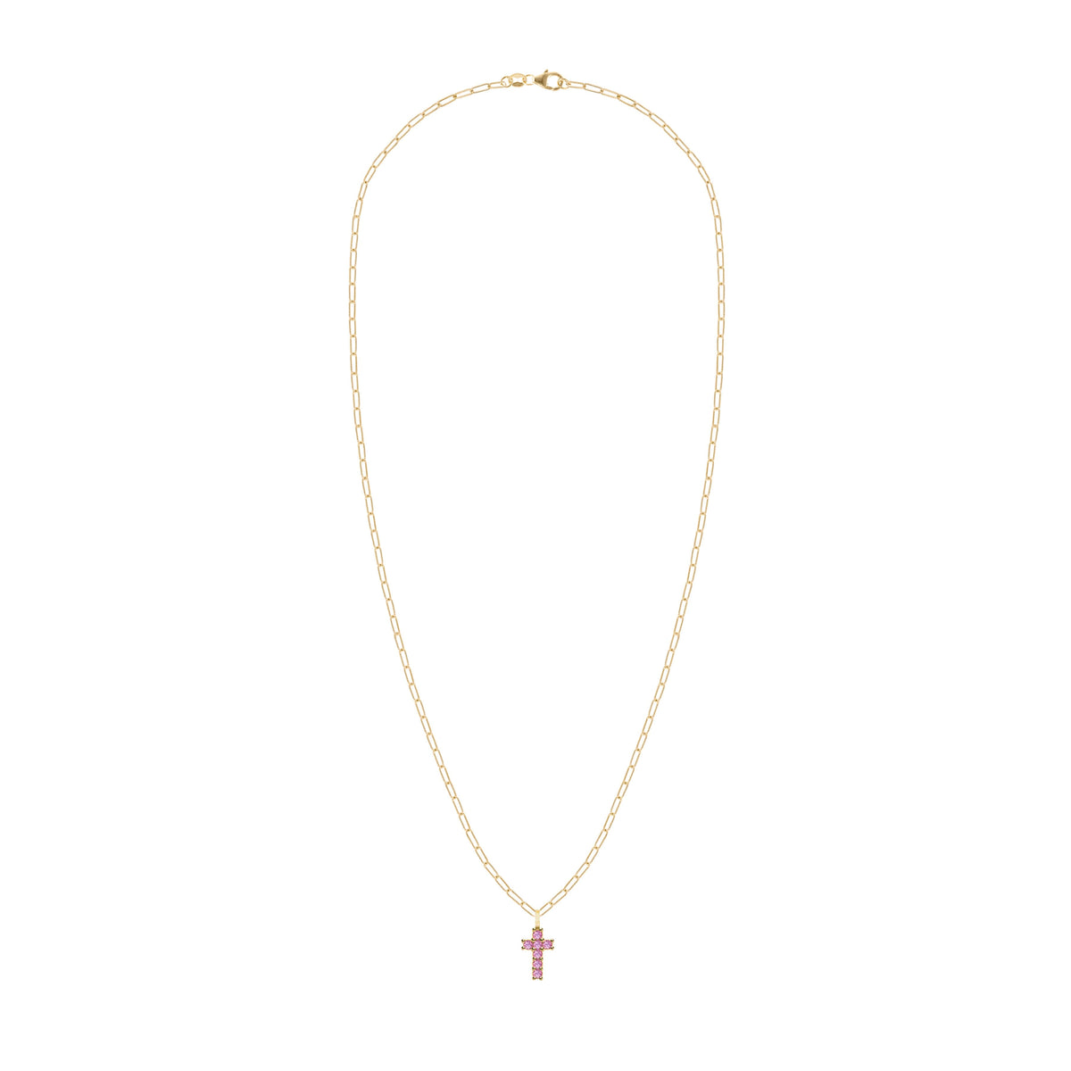 Rosecliff Small Cross Pink Sapphire Pendant in 14k Gold (October)