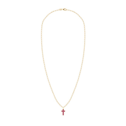 Rosecliff Small Cross Ruby Pendant in 14k Gold (July)