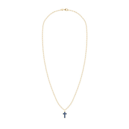 Rosecliff Small Cross Sapphire Pendant in 14k Gold (September)