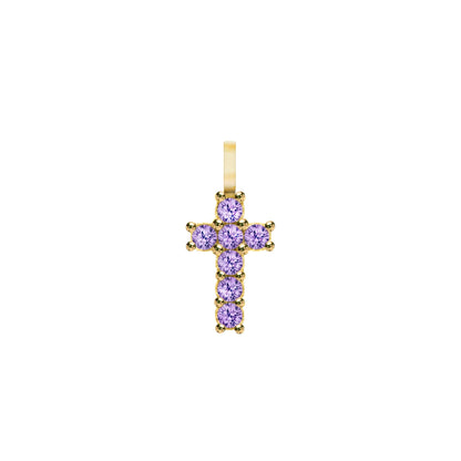 Rosecliff Small Cross Amethyst Pendant in 14k Gold (February)