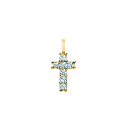 Rosecliff Small Cross Nantucket Blue Topaz Pendant in 14k Gold (December)