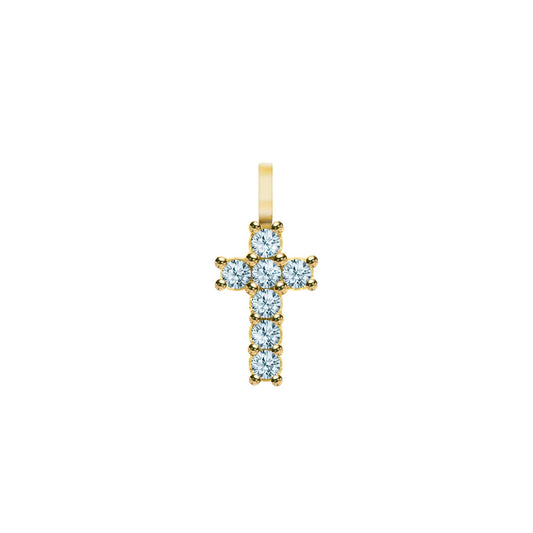 Rosecliff Small Cross Nantucket Blue Topaz Pendant in 14k Gold (December)