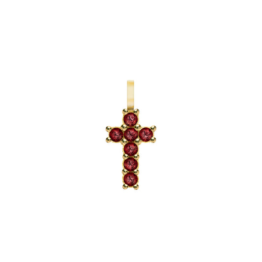Rosecliff Small Cross Garnet Pendant in 14k Gold (January)