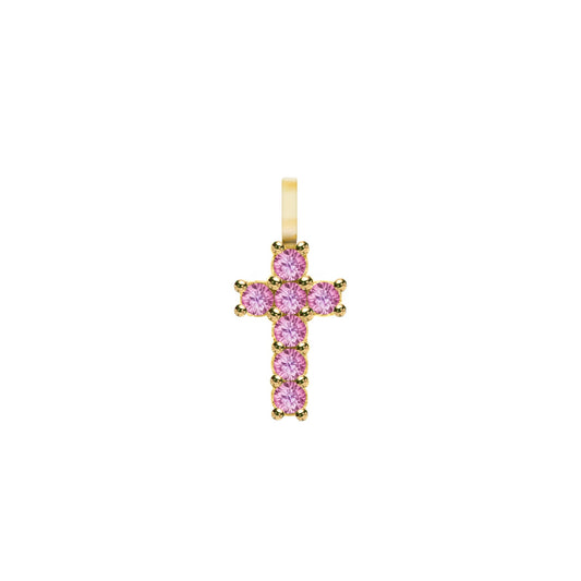 Rosecliff Small Cross Pink Sapphire Pendant in 14k Gold (October)