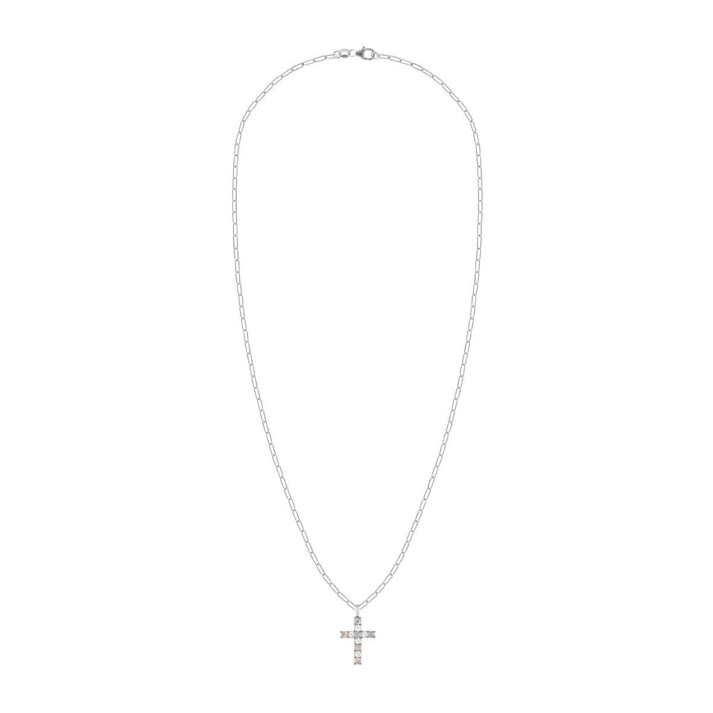 Rosecliff Cross Diamond & Opal Pendant in 14k Gold (October)