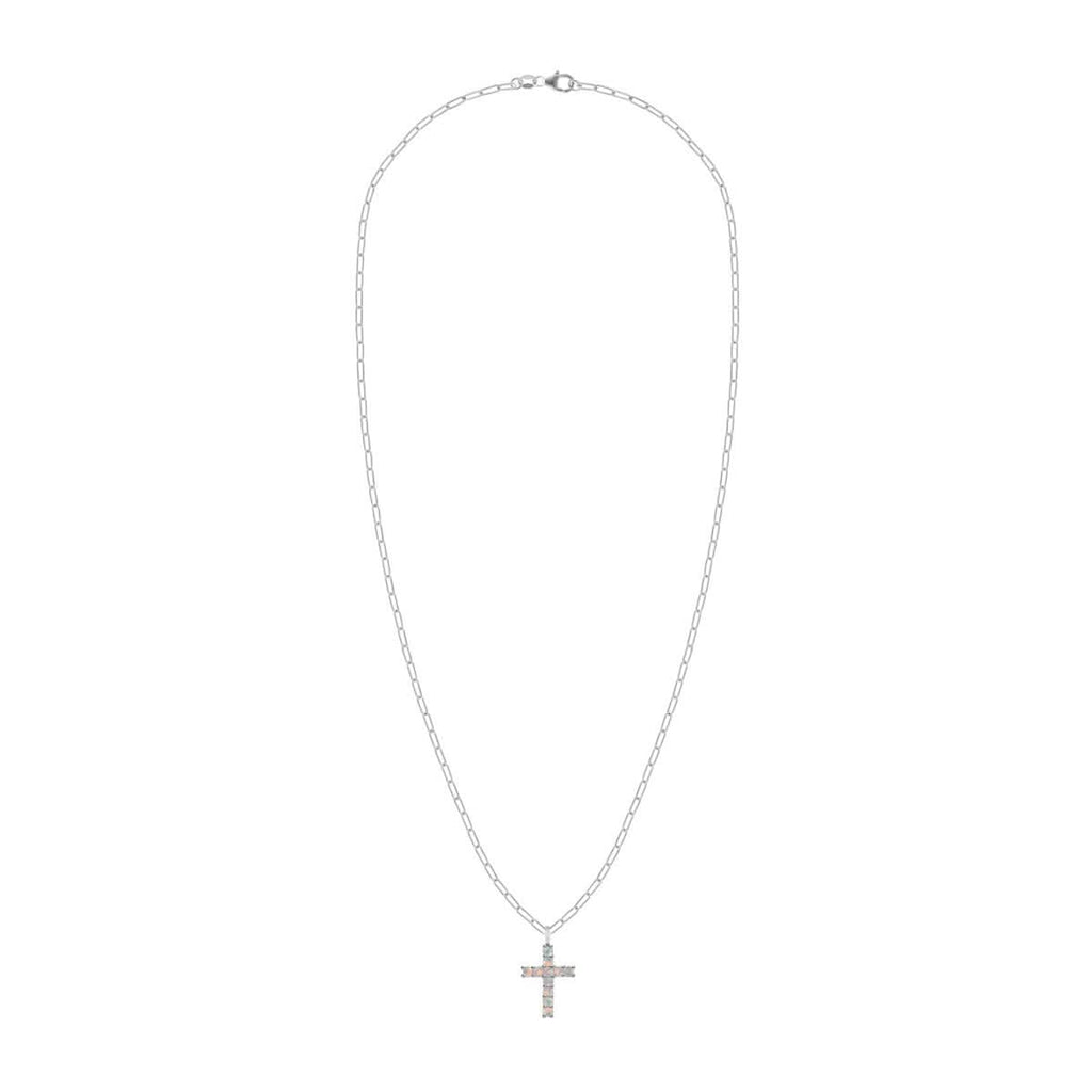 Rosecliff Cross Opal Pendant in 14k Gold (October)
