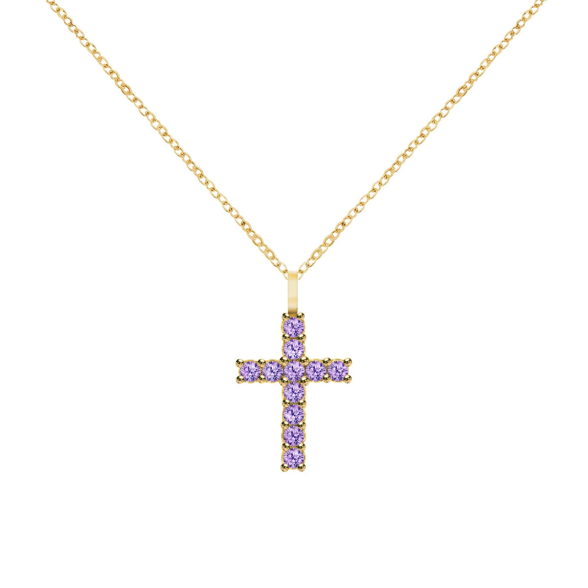 Rosecliff Cross Amethyst Pendant in 14k Gold (February)