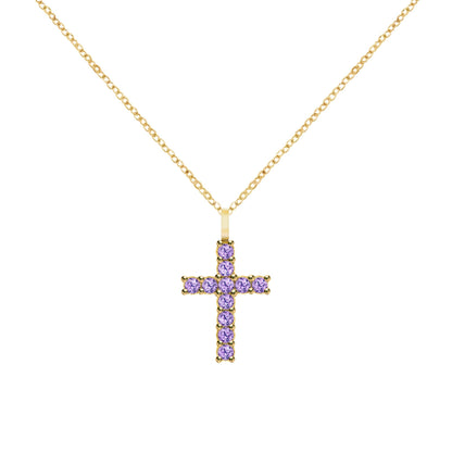 Rosecliff Cross Amethyst Pendant in 14k Gold (February)