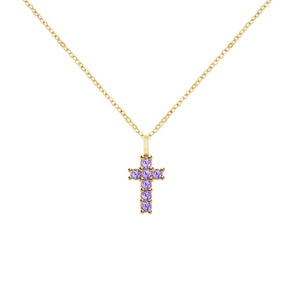 Rosecliff Small Cross Amethyst Pendant in 14k Gold (February)