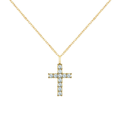 Rosecliff Cross Aquamarine Pendant in 14k Gold (March)