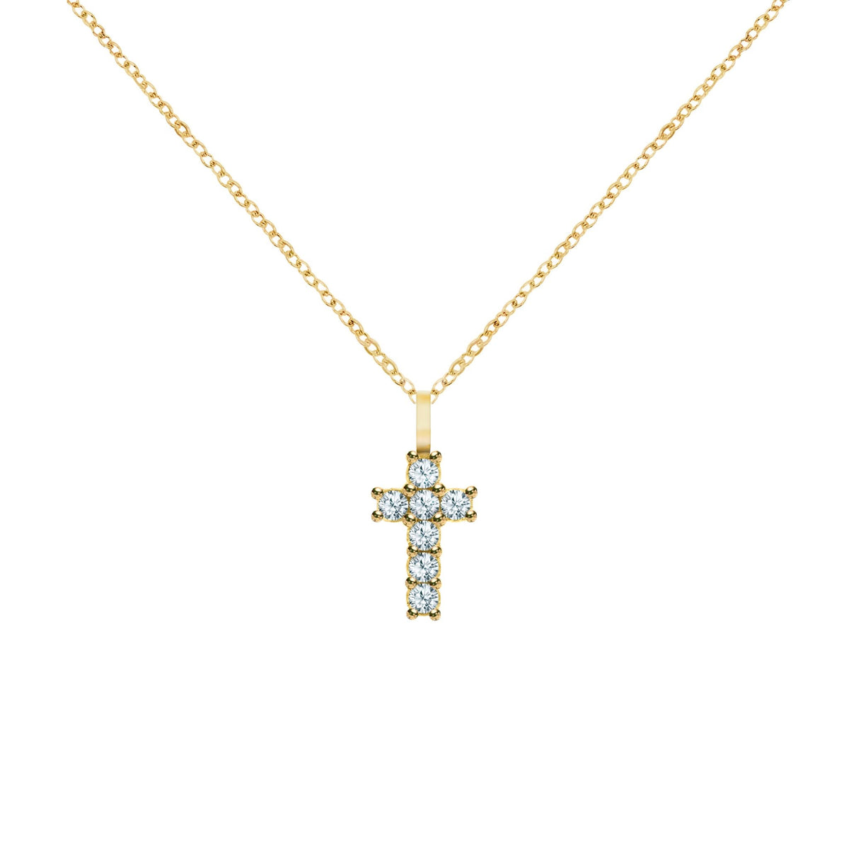 Rosecliff Small Cross Aquamarine Pendant in 14k Gold (March)