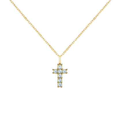 Rosecliff Small Cross Aquamarine Pendant in 14k Gold (March)