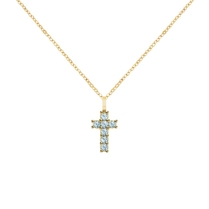 Rosecliff Small Cross Nantucket Blue Topaz Pendant in 14k Gold (December)